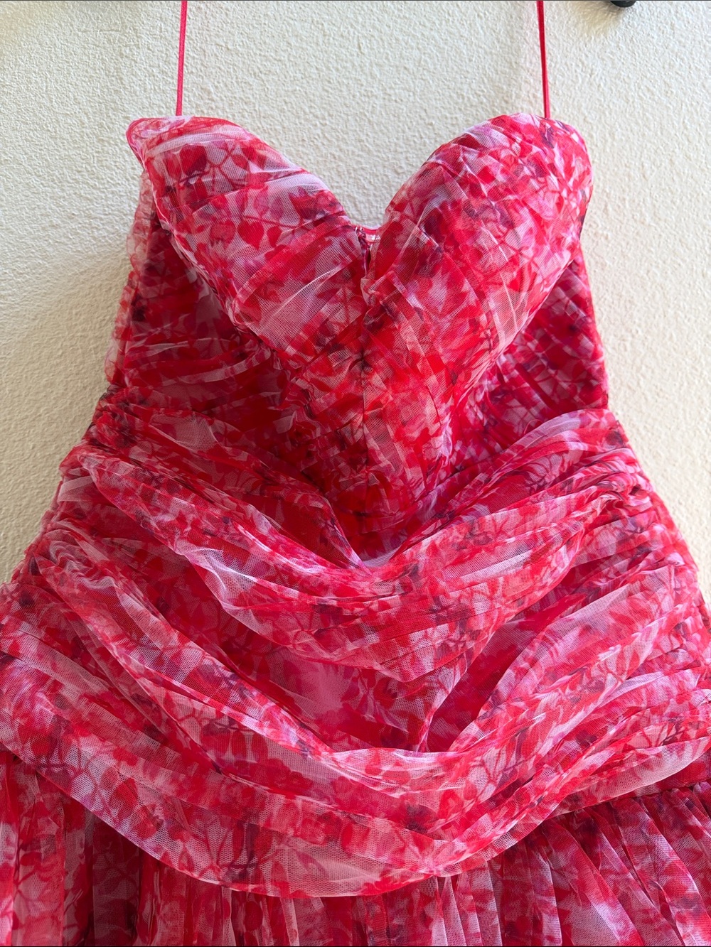 Strapless Red Floral Ruffle Gown - Picture 3 of 6